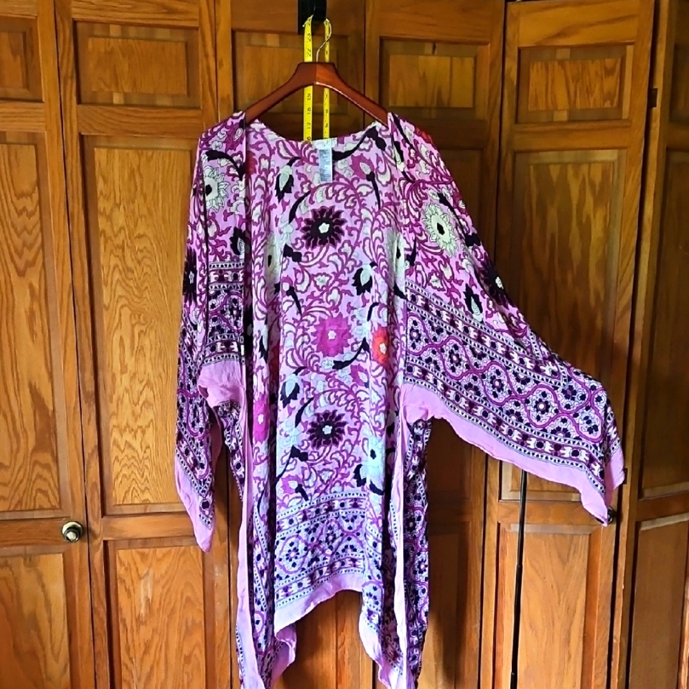 Free People Pink and Black Floral Kimono